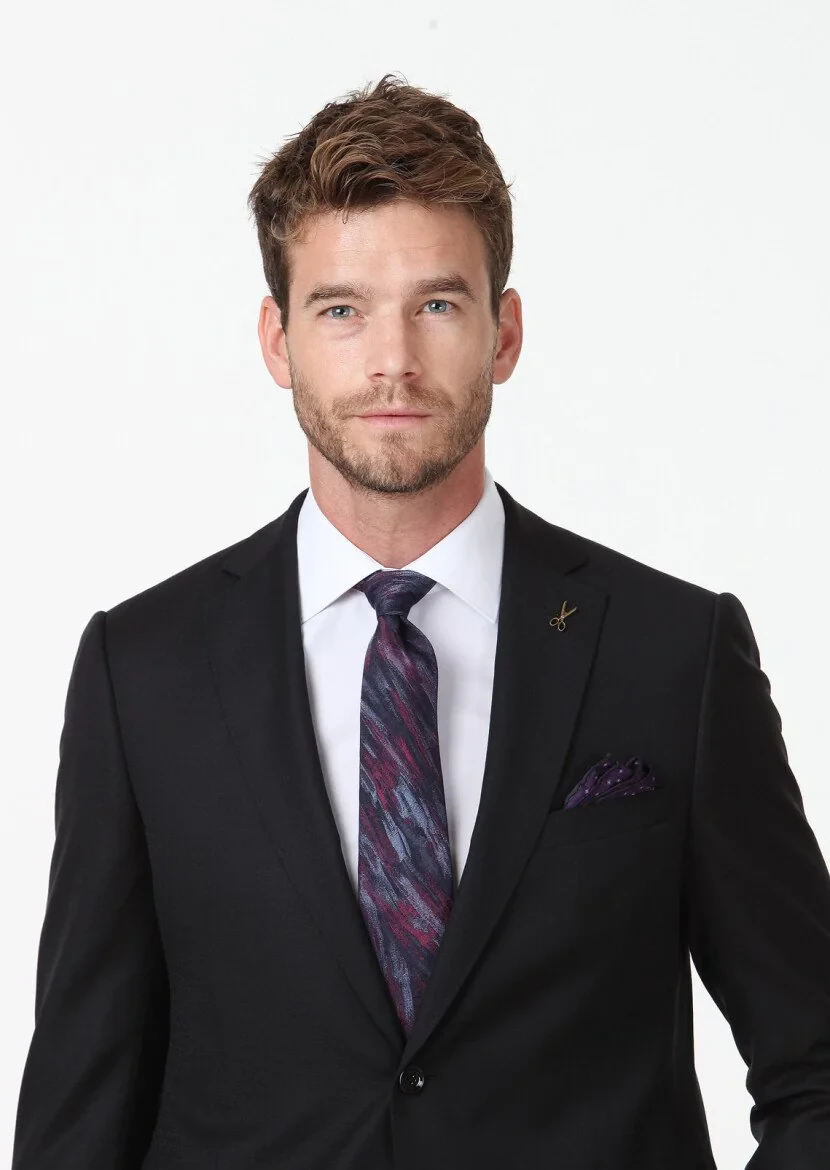 Black Micro Regular Fit 100% Wool Suit - 3
