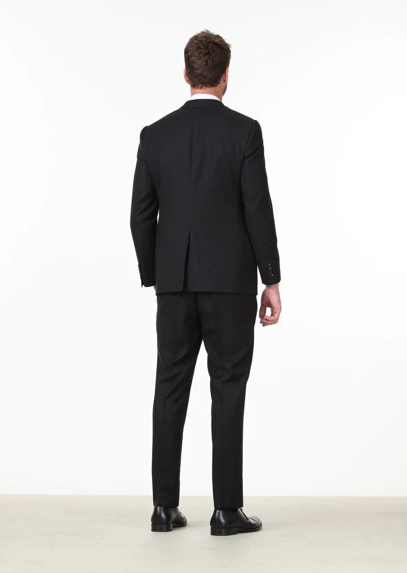 Black Micro Regular Fit 100% Wool Suit - 4