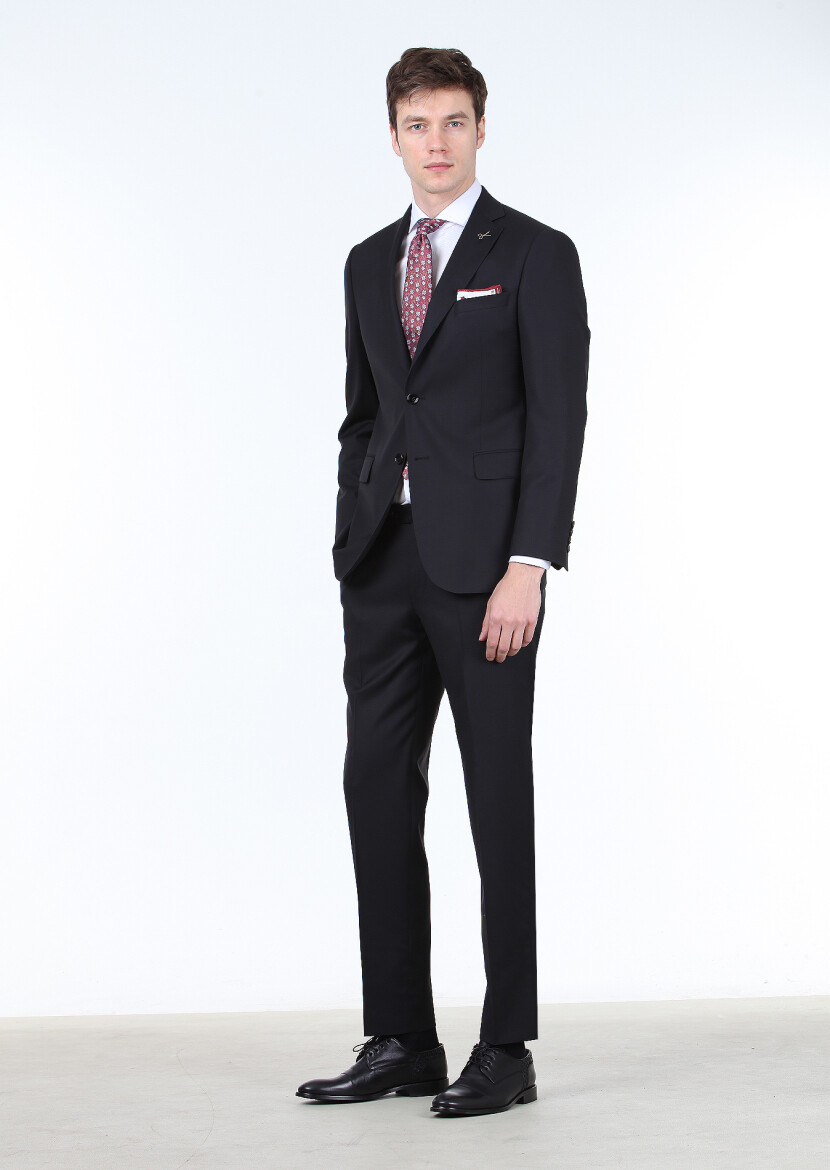 Black Micro Regular Fit 100% Wool Suit 