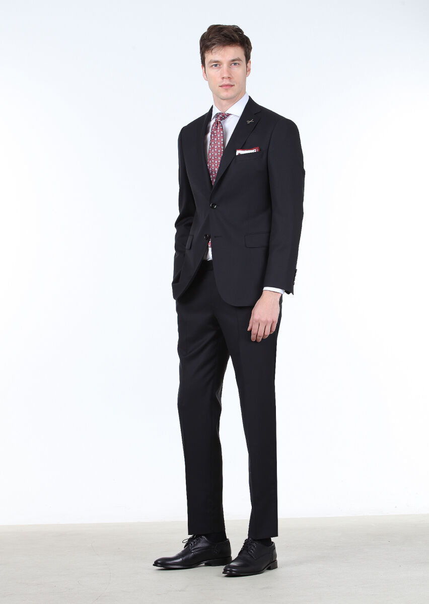 Black Micro Regular Fit 100% Wool Suit - 2