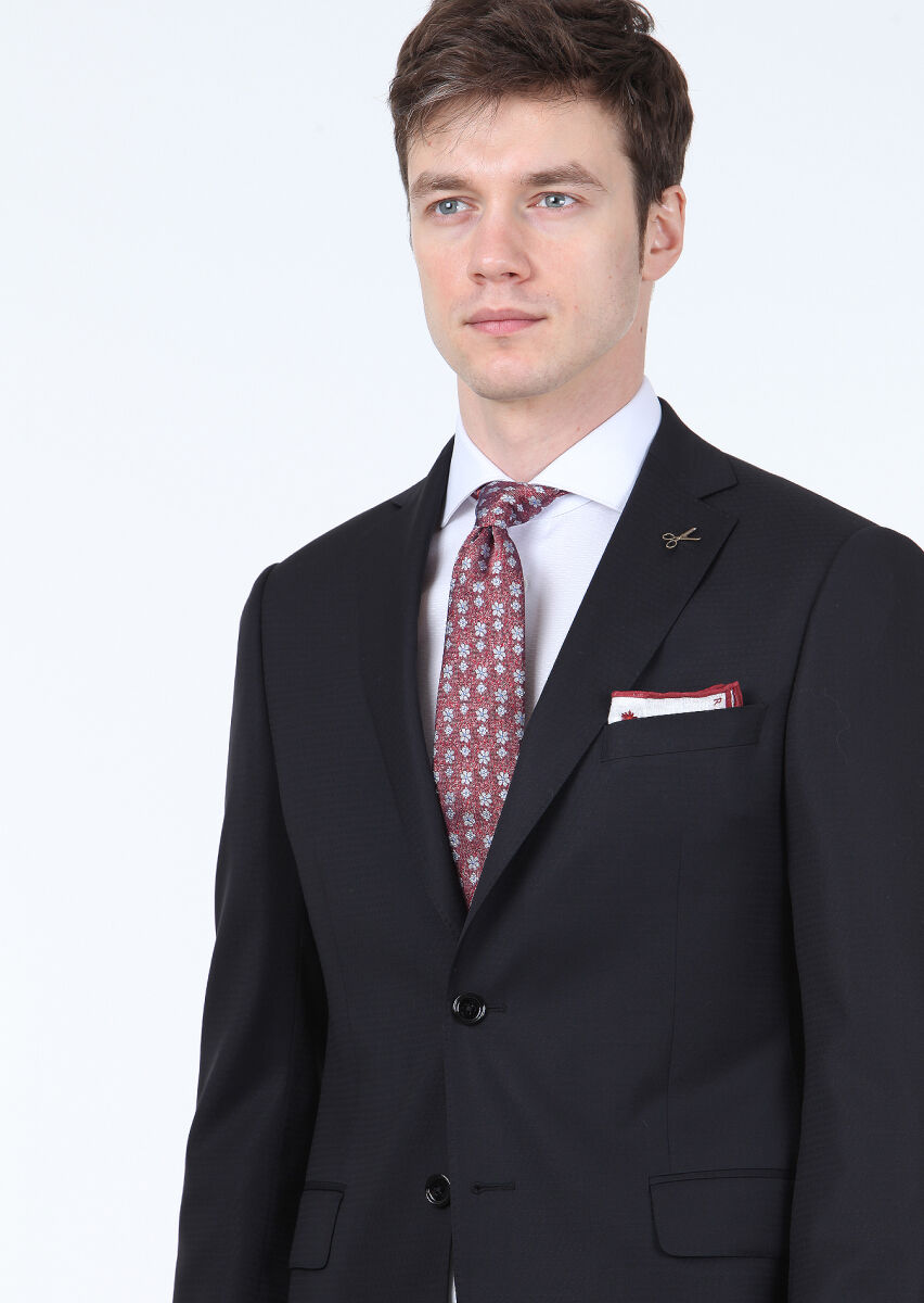Black Micro Regular Fit 100% Wool Suit - 3