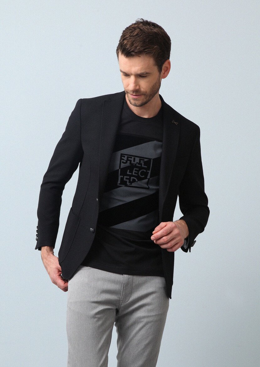 Black Micro Zeroweight Slim Fit Wool Blended Jacket - 1