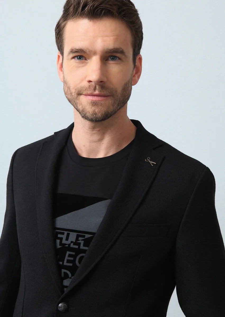 Black Micro Zeroweight Slim Fit Wool Blended Jacket - 2