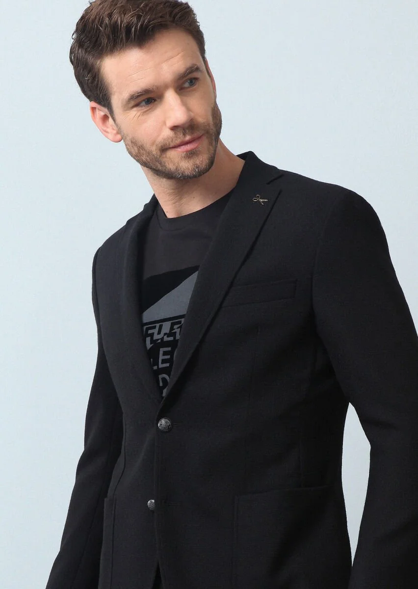 Black Micro Zeroweight Slim Fit Wool Blended Jacket - 3