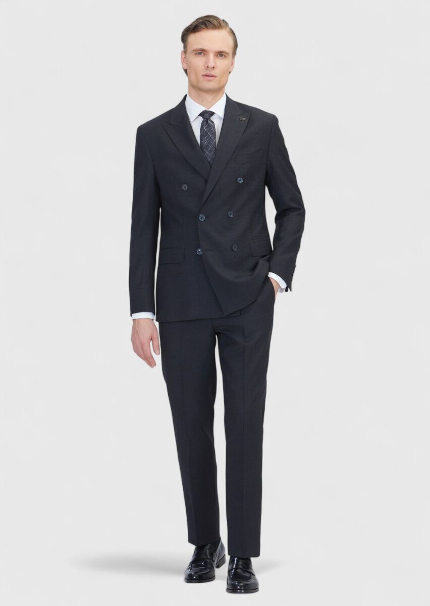 Black Micro Zeroweight Slim Fit Wool Blended Suit - 2