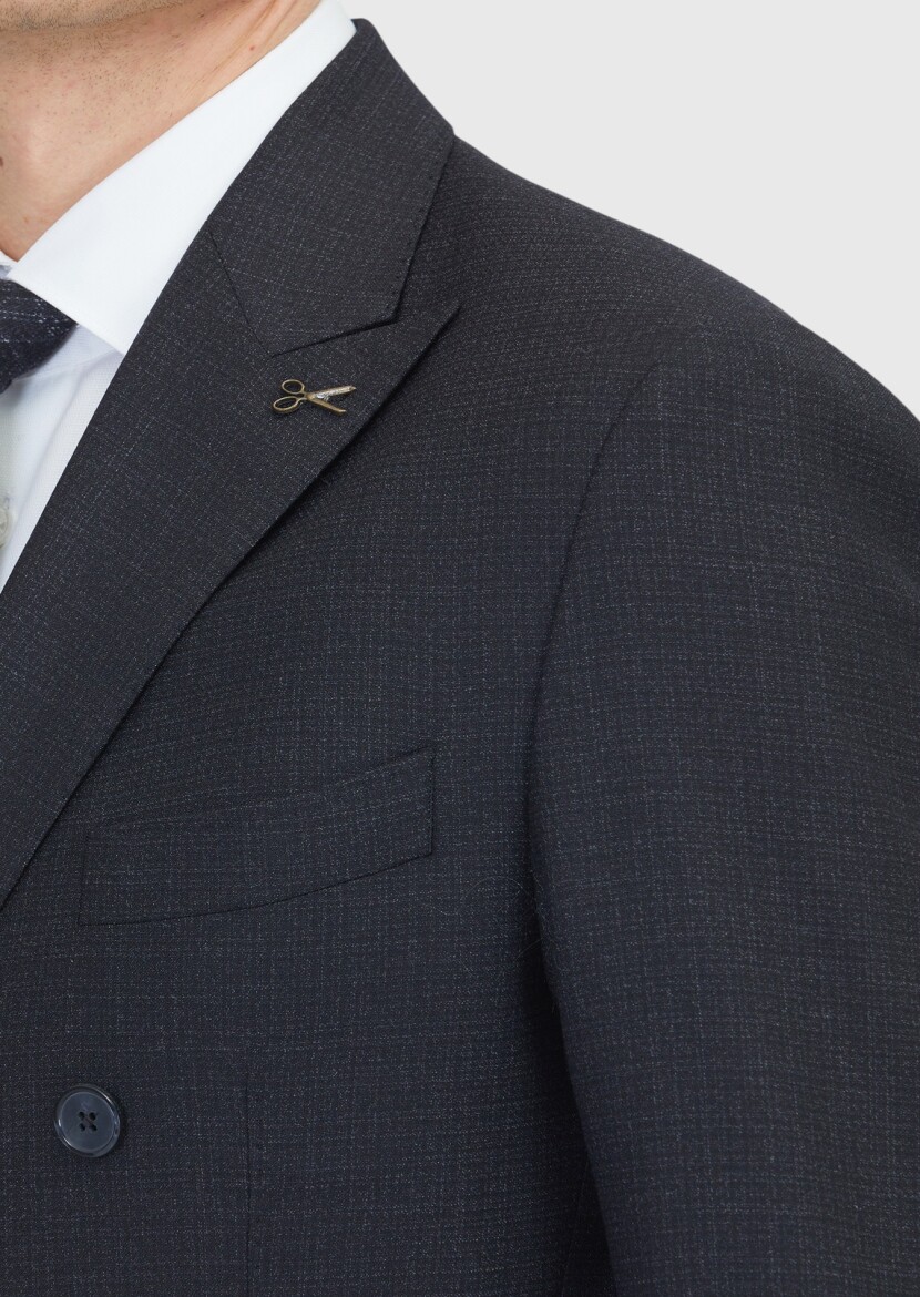 Black Micro Zeroweight Slim Fit Wool Blended Suit - 5