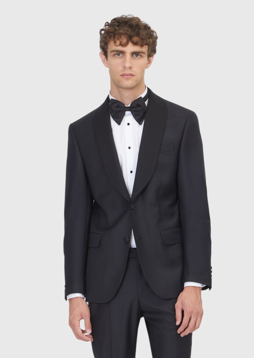 Black Modern Fit Weaving Tuxedo - 1