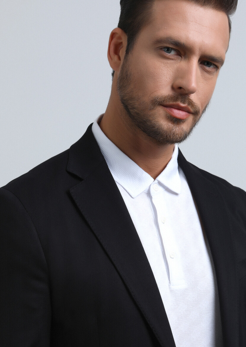 Black Patterned Comfort Fit Suit - 2