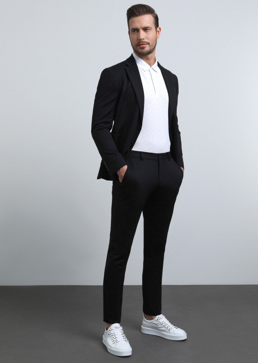 Black Patterned Comfort Fit Suit - 3