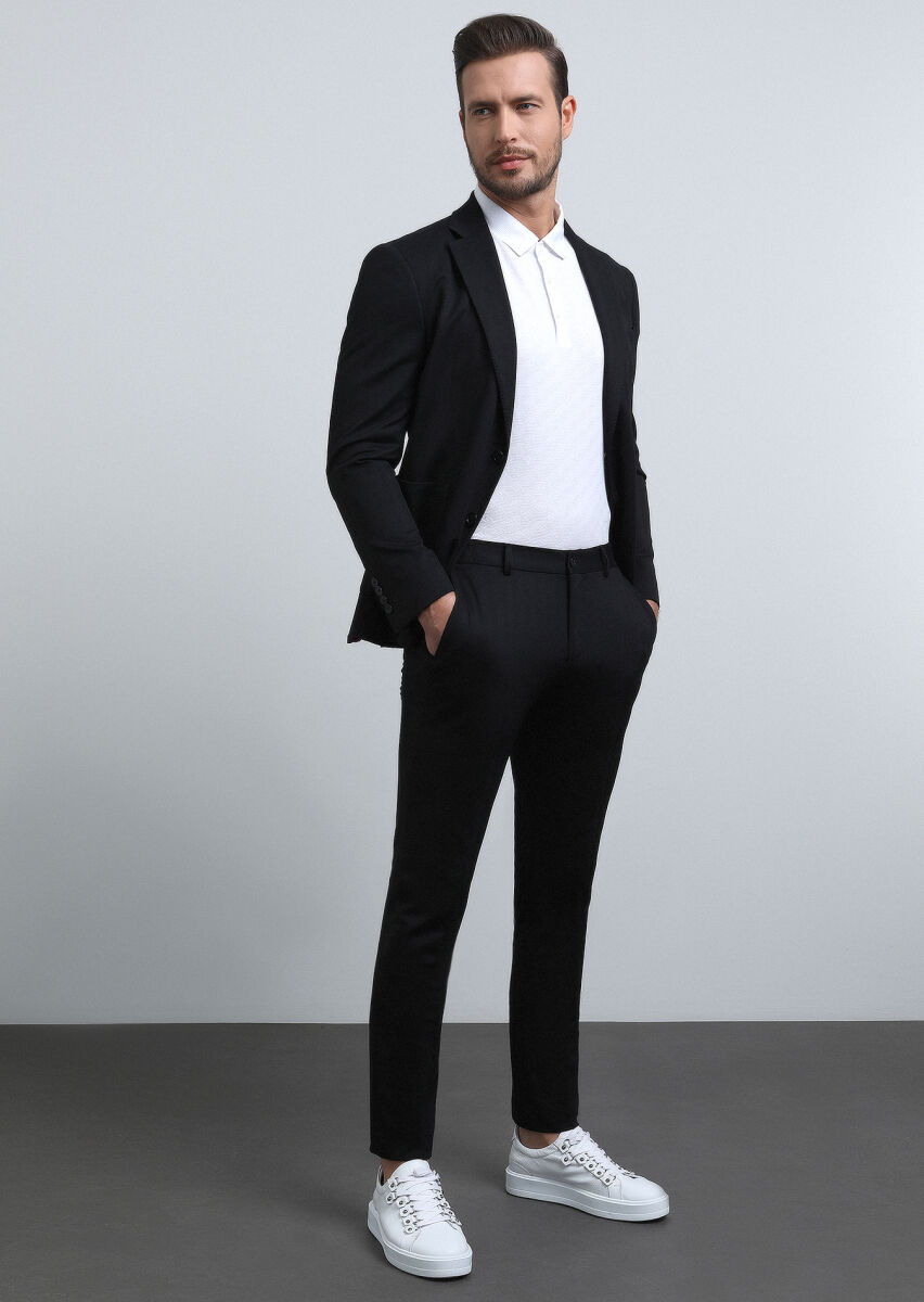 Black Patterned Comfort Fit Suit - 3
