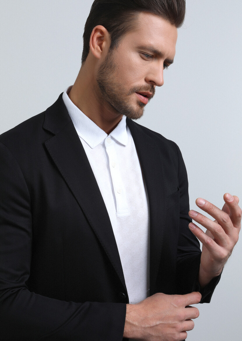 Black Patterned Comfort Fit Suit - 4
