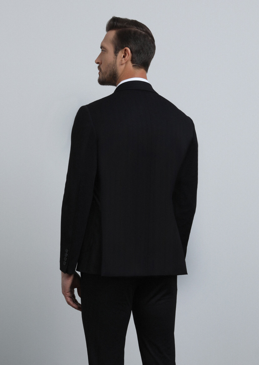 Black Patterned Comfort Fit Suit - 5