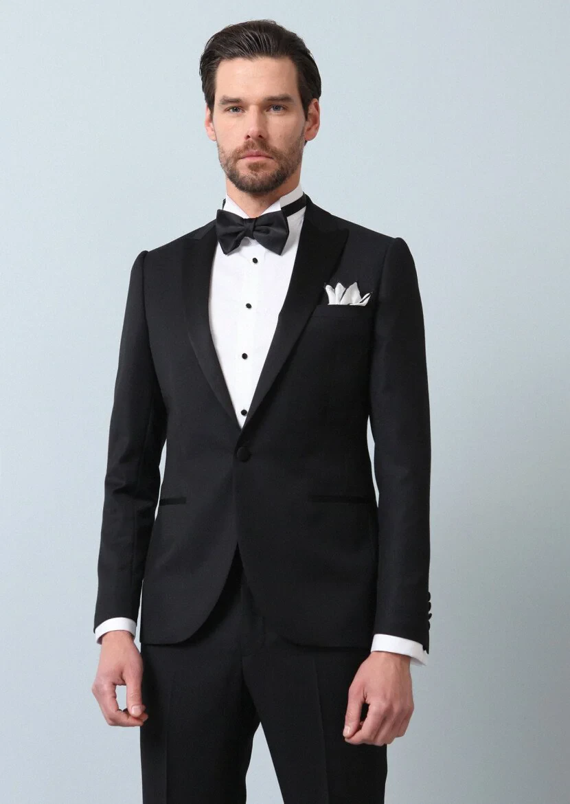 Black Patterned Fashion Slim Fit Double Breasted Collar Weaving Tuxedo - 5