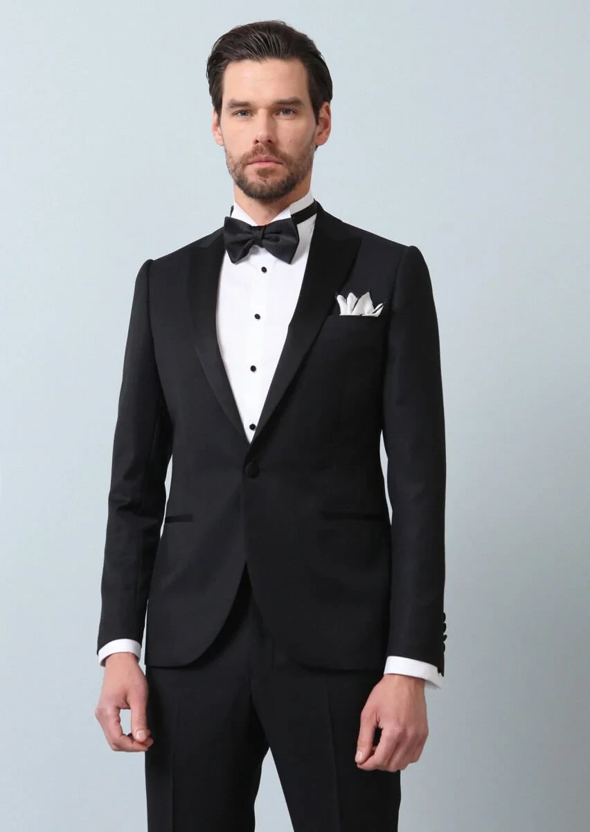 Black Patterned Fashion Slim Fit Double Breasted Collar Weaving Tuxedo - 5