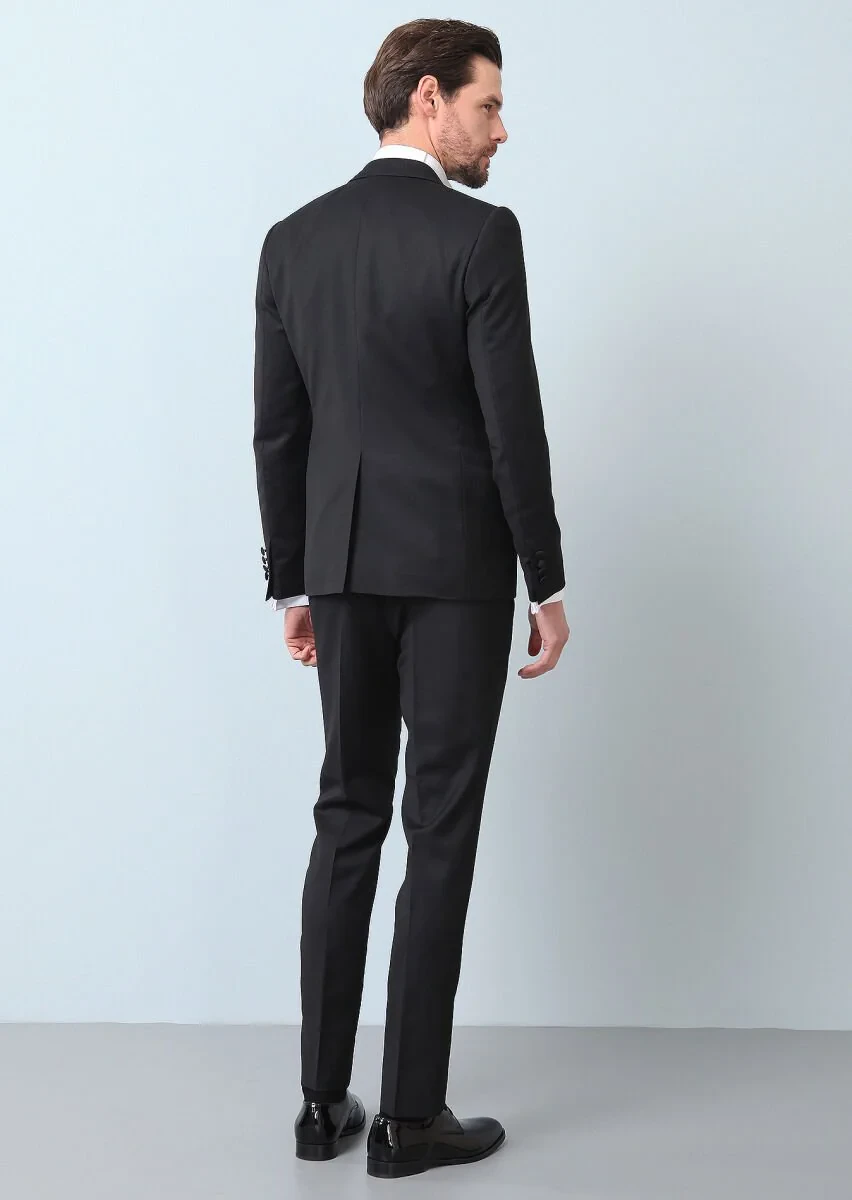 Black Patterned Fashion Slim Fit Double Breasted Collar Weaving Tuxedo - 6