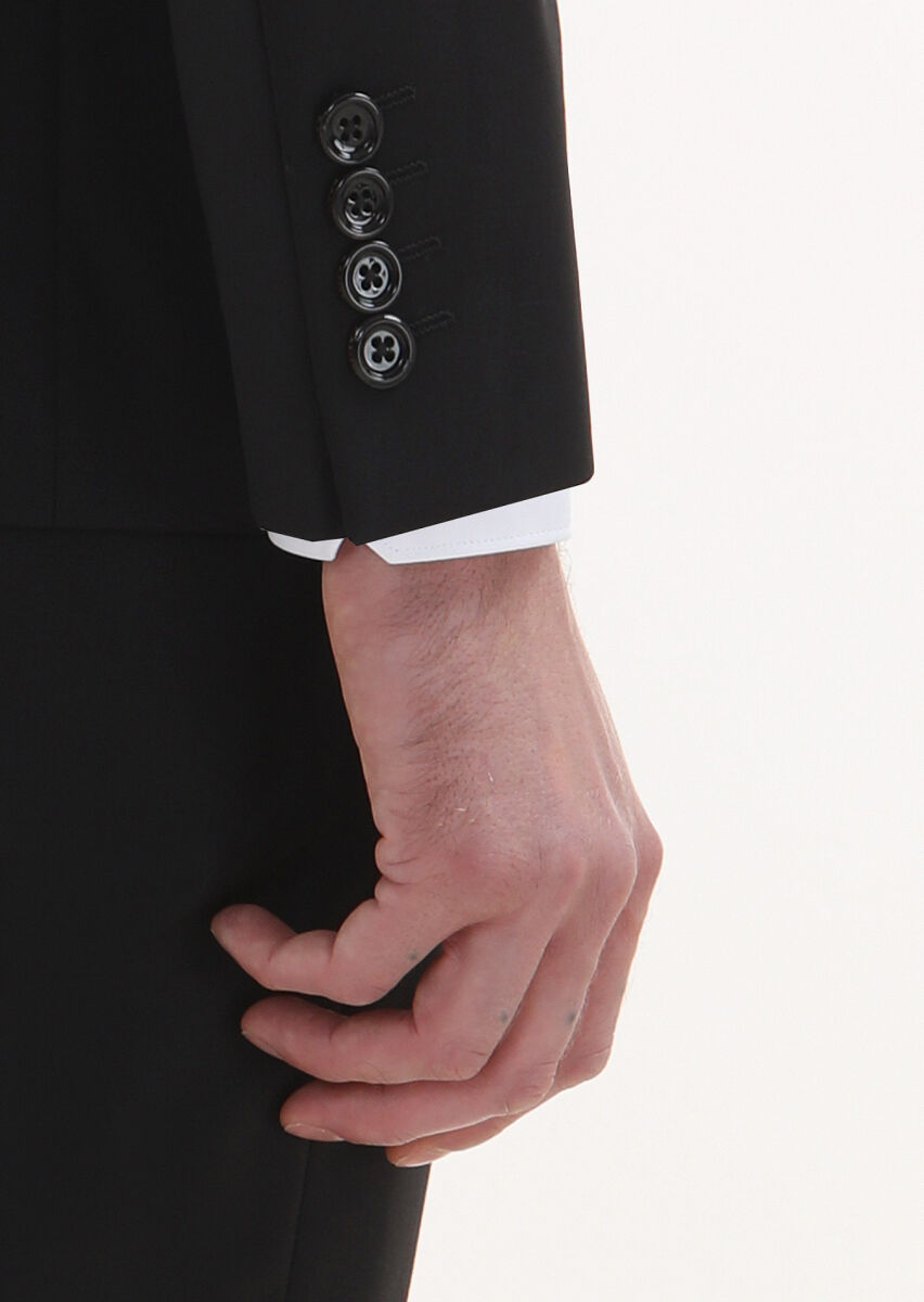 Black Patterned Modern Fit 100% Wool Suit - 4