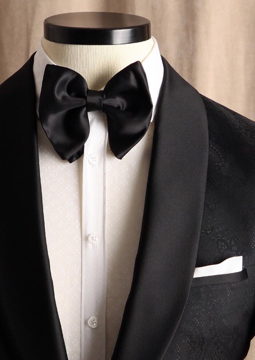 Black Patterned Modern Fit Shawl Collar Weaving Tuxedo 