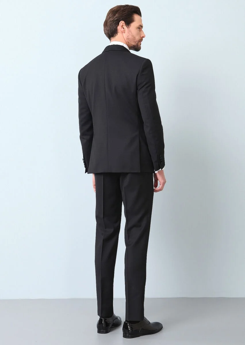 Black Patterned Modern Fit Shawl Collar Weaving Tuxedo - 6