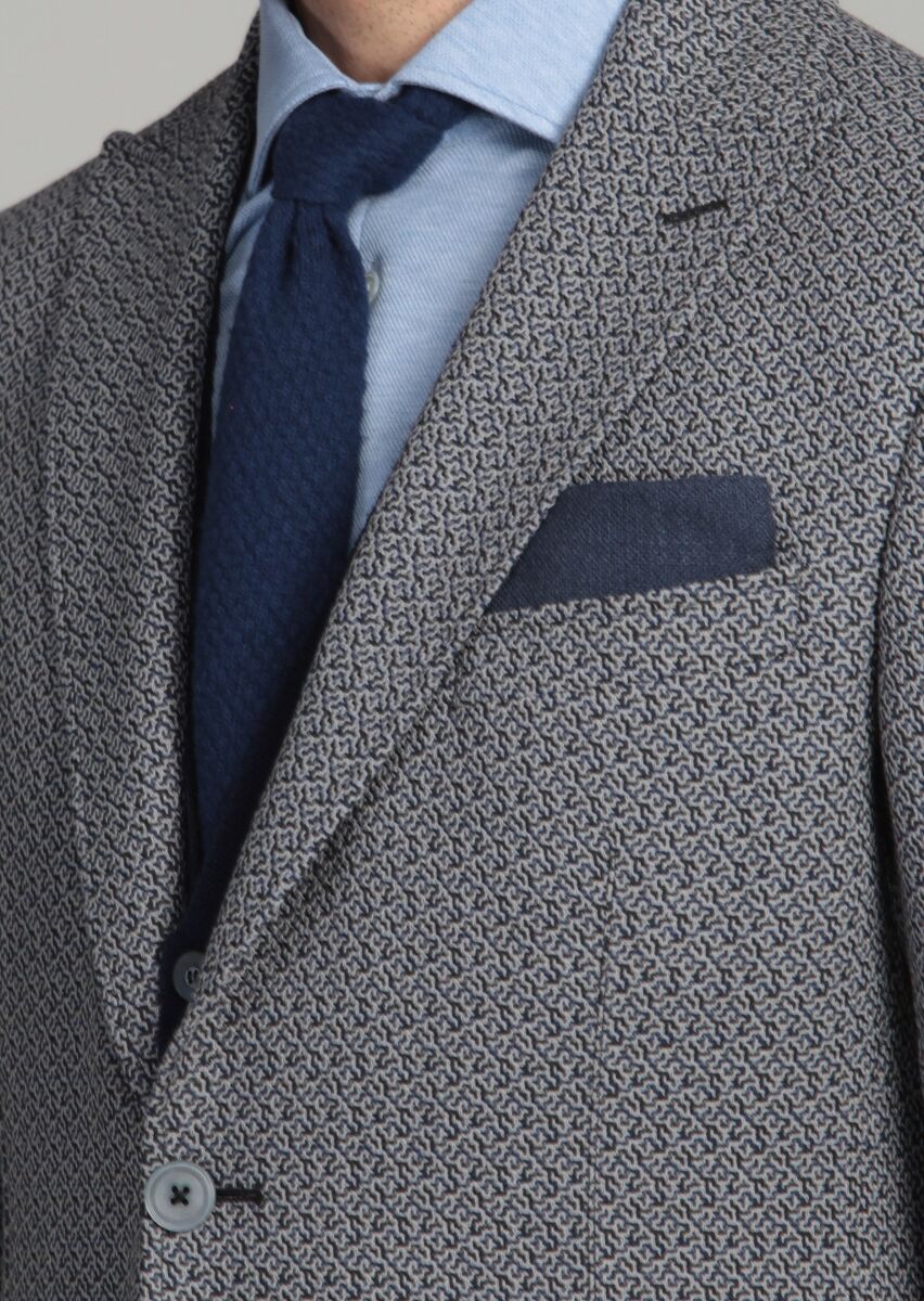 Black Patterned Regular Fit 100% Wool Jacket - 4