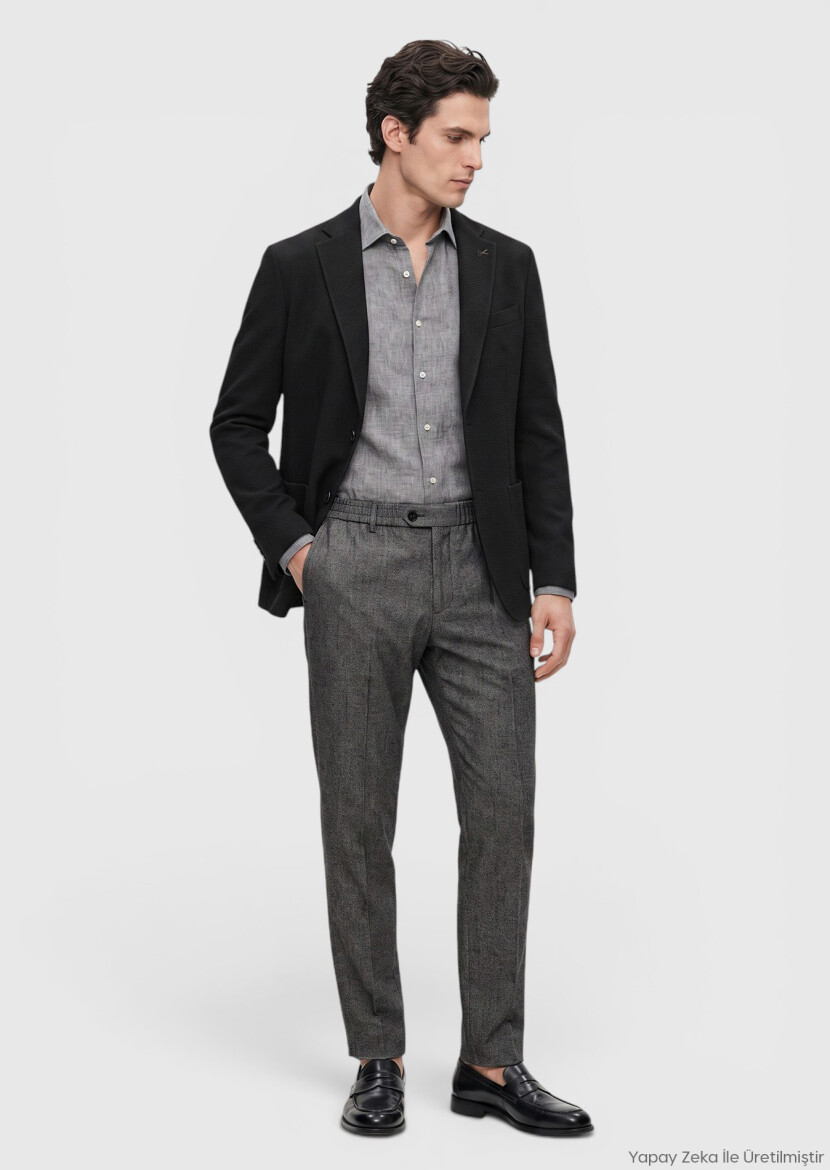 Black Patterned Regular Fit 100% Wool Jacket - RAMSEY
