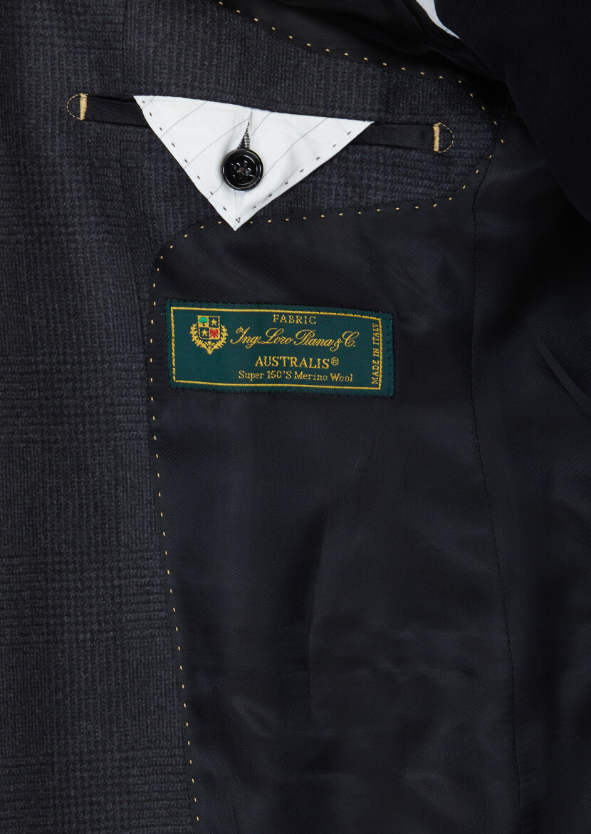 Black Patterned Regular Fit 100% Wool Jacket - 6