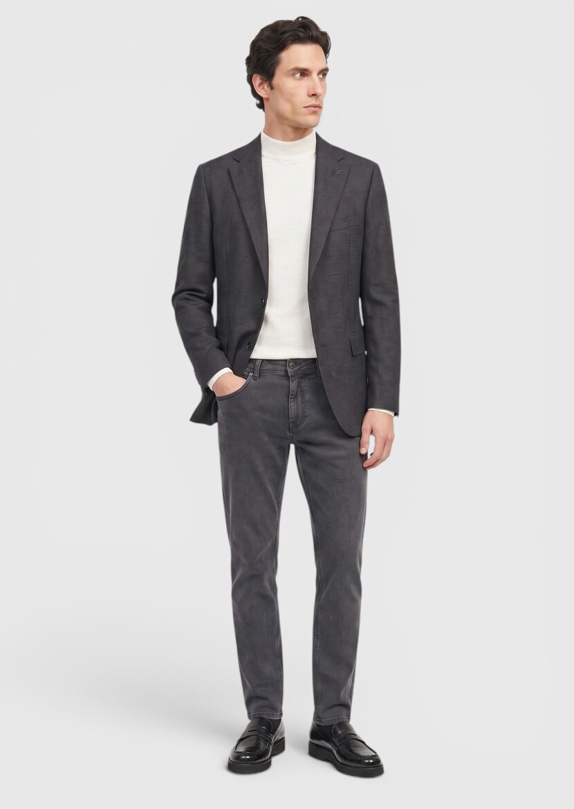 Black Patterned Regular Fit 100% Wool Jacket - RAMSEY
