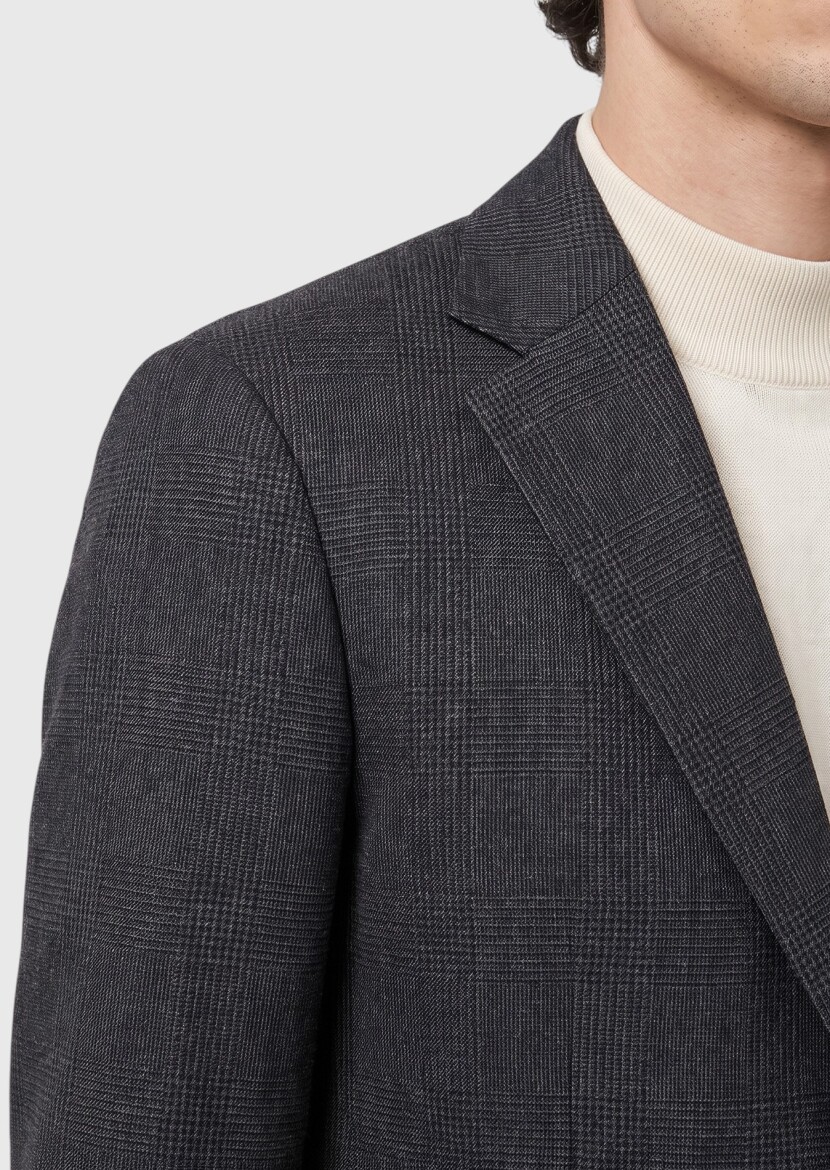 Black Patterned Regular Fit 100% Wool Jacket - RAMSEY