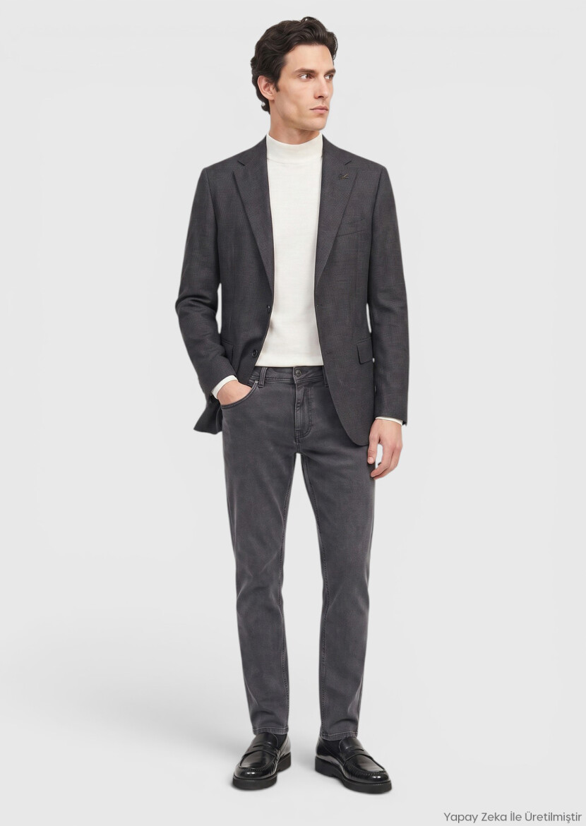 Black Patterned Regular Fit 100% Wool Jacket - RAMSEY