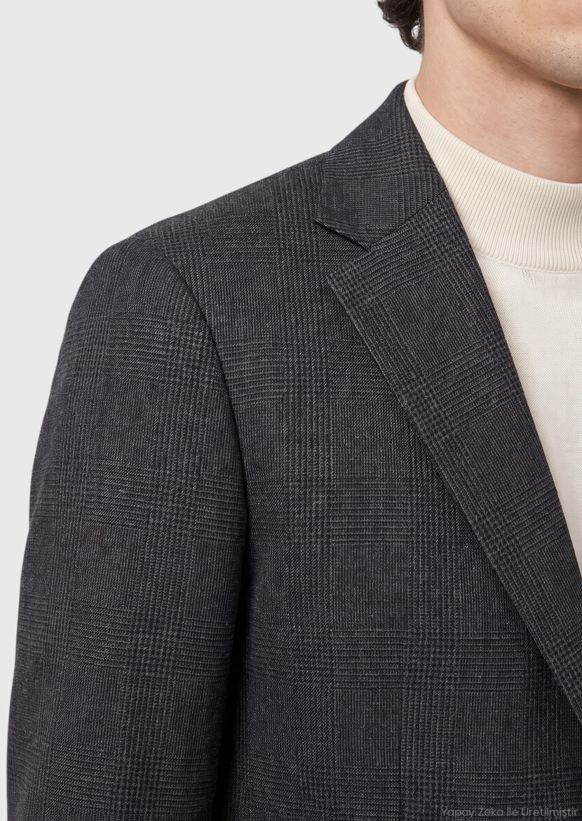 Black Patterned Regular Fit 100% Wool Jacket - RAMSEY