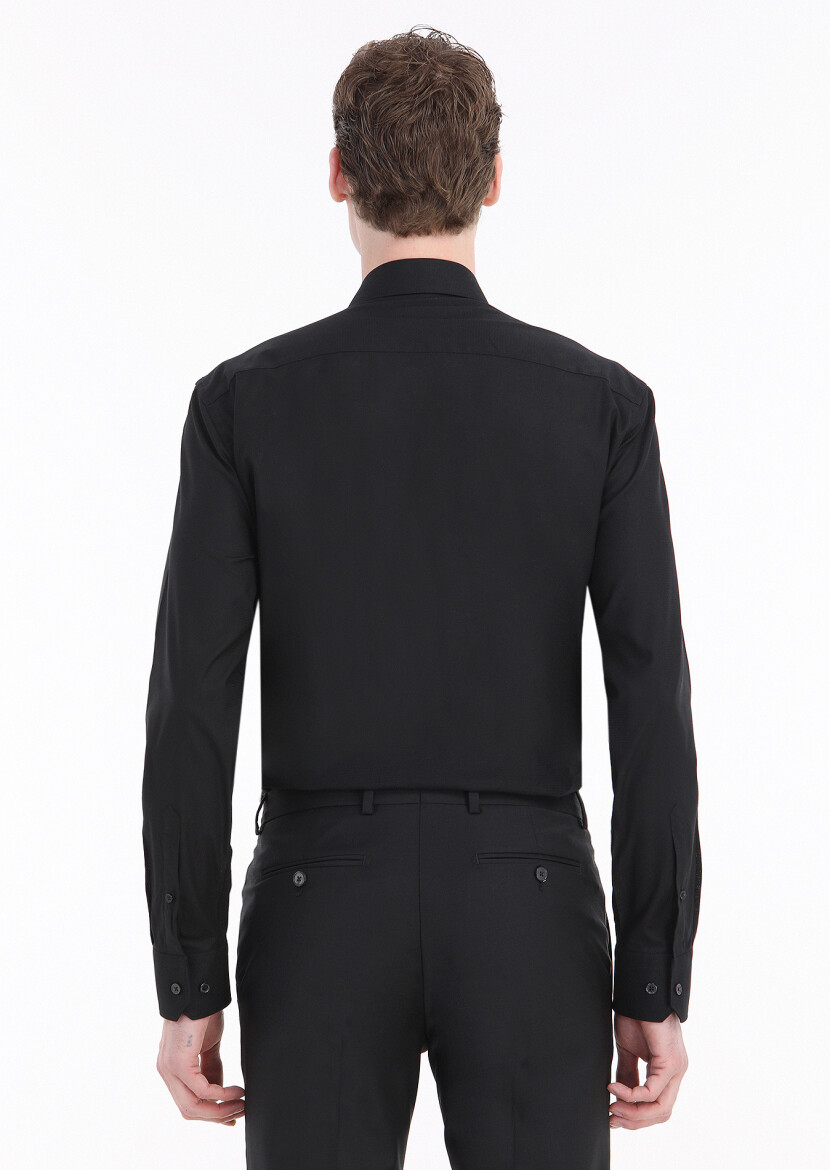 Black Patterned Regular Fit Long Weaving Classical 100% Cotton Shirt - 4