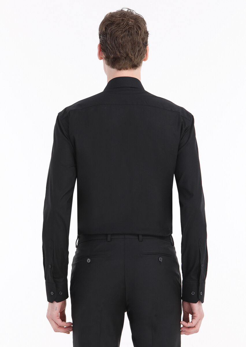 Black Patterned Regular Fit Long Weaving Classical 100% Cotton Shirt - 4