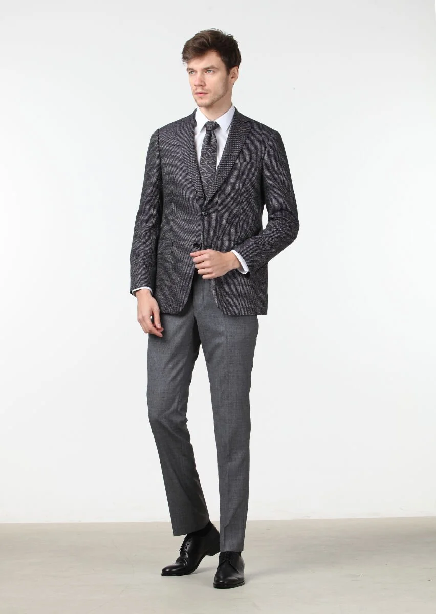 Black Patterned Regular Fit Silk Blended Jacket - 2