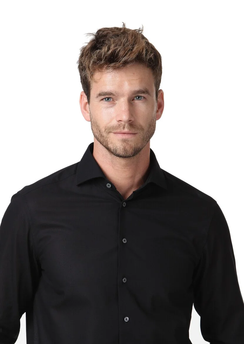 Black Patterned Regular Fit Weaving Classical 100% Cotton Shirt - 3