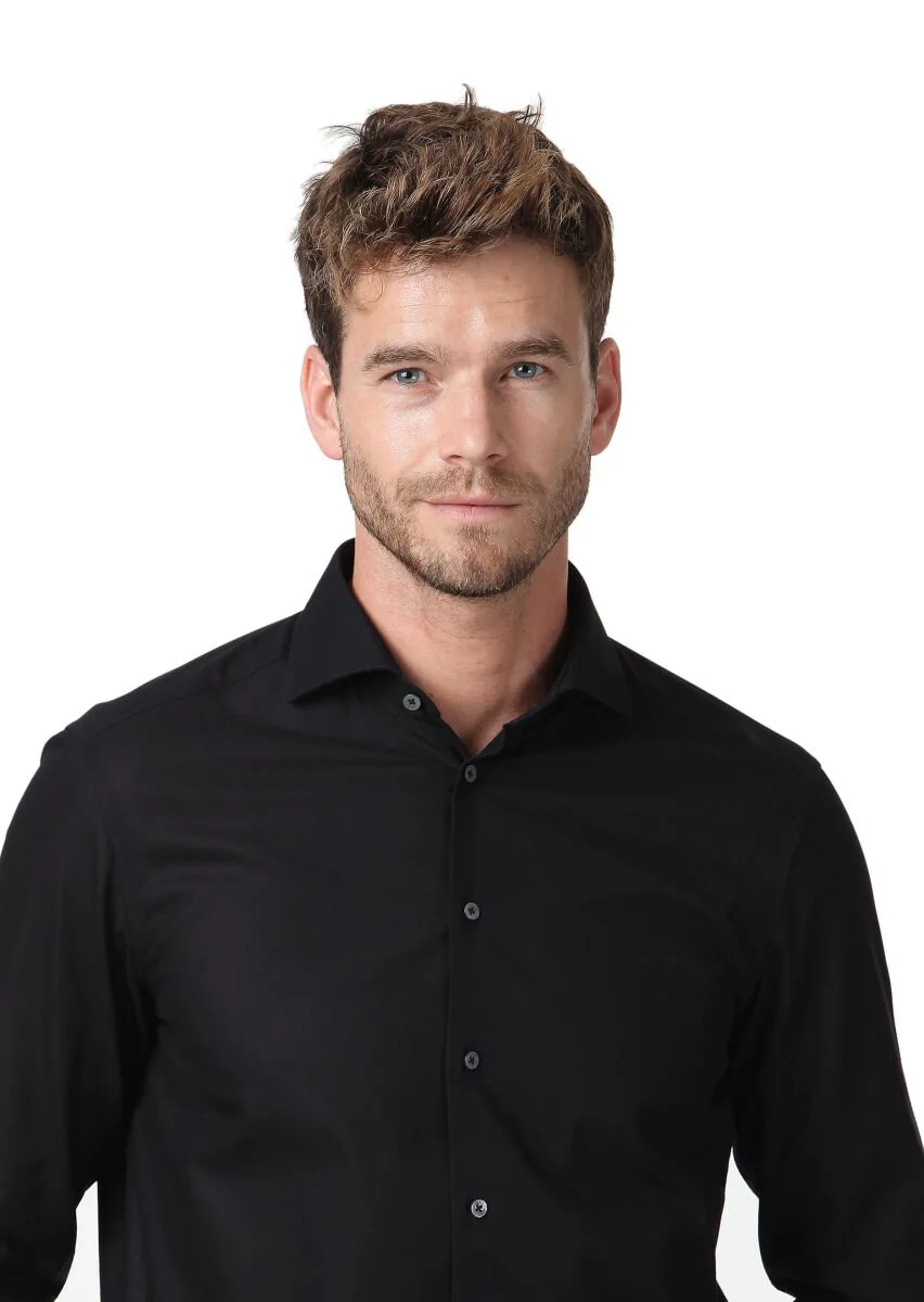 Black Patterned Regular Fit Weaving Classical 100% Cotton Shirt - 3