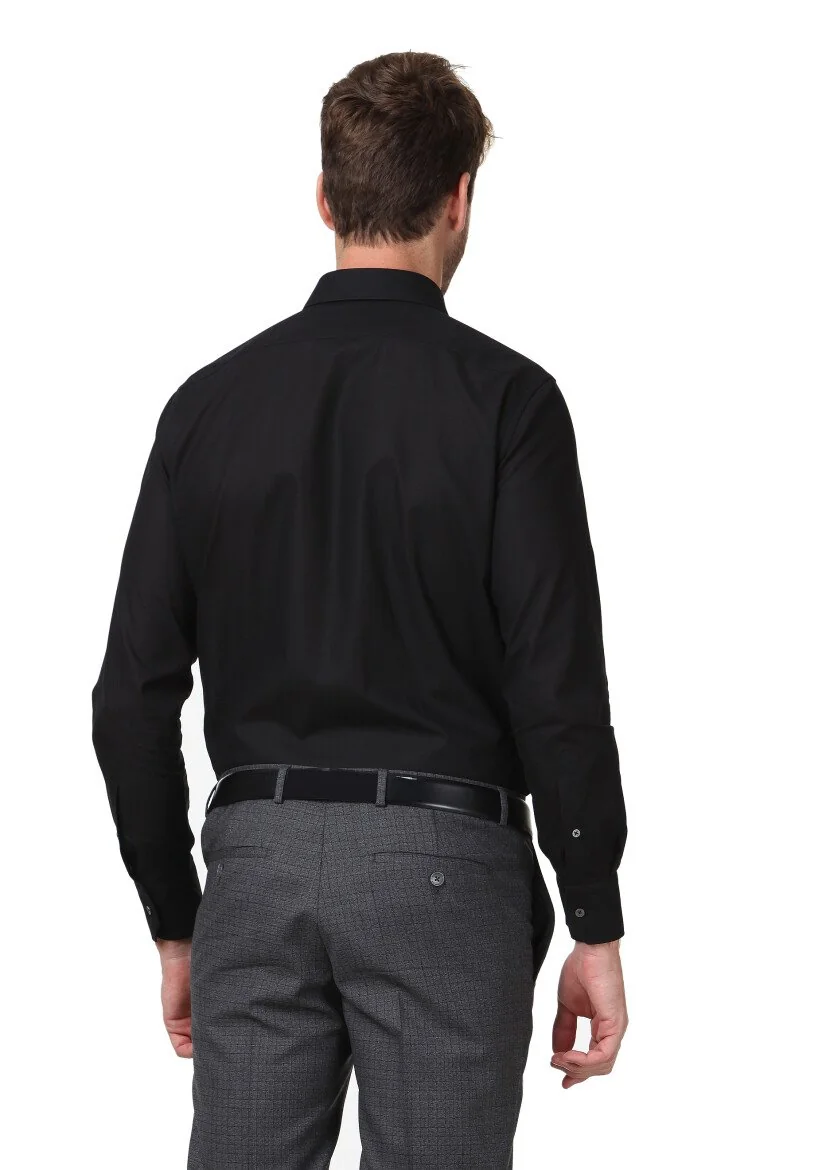 Black Patterned Regular Fit Weaving Classical 100% Cotton Shirt - 4