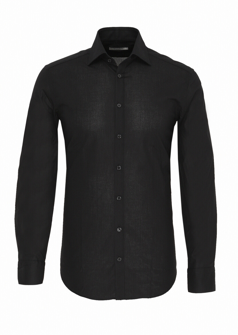 Black Patterned Regular Fit Weaving Classical 100% Cotton Shirt 