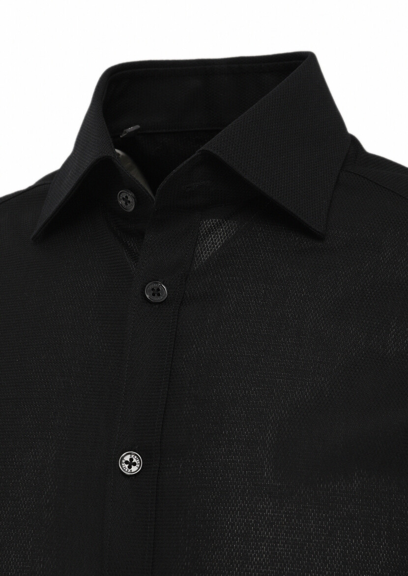 Black Patterned Regular Fit Weaving Classical 100% Cotton Shirt - 2