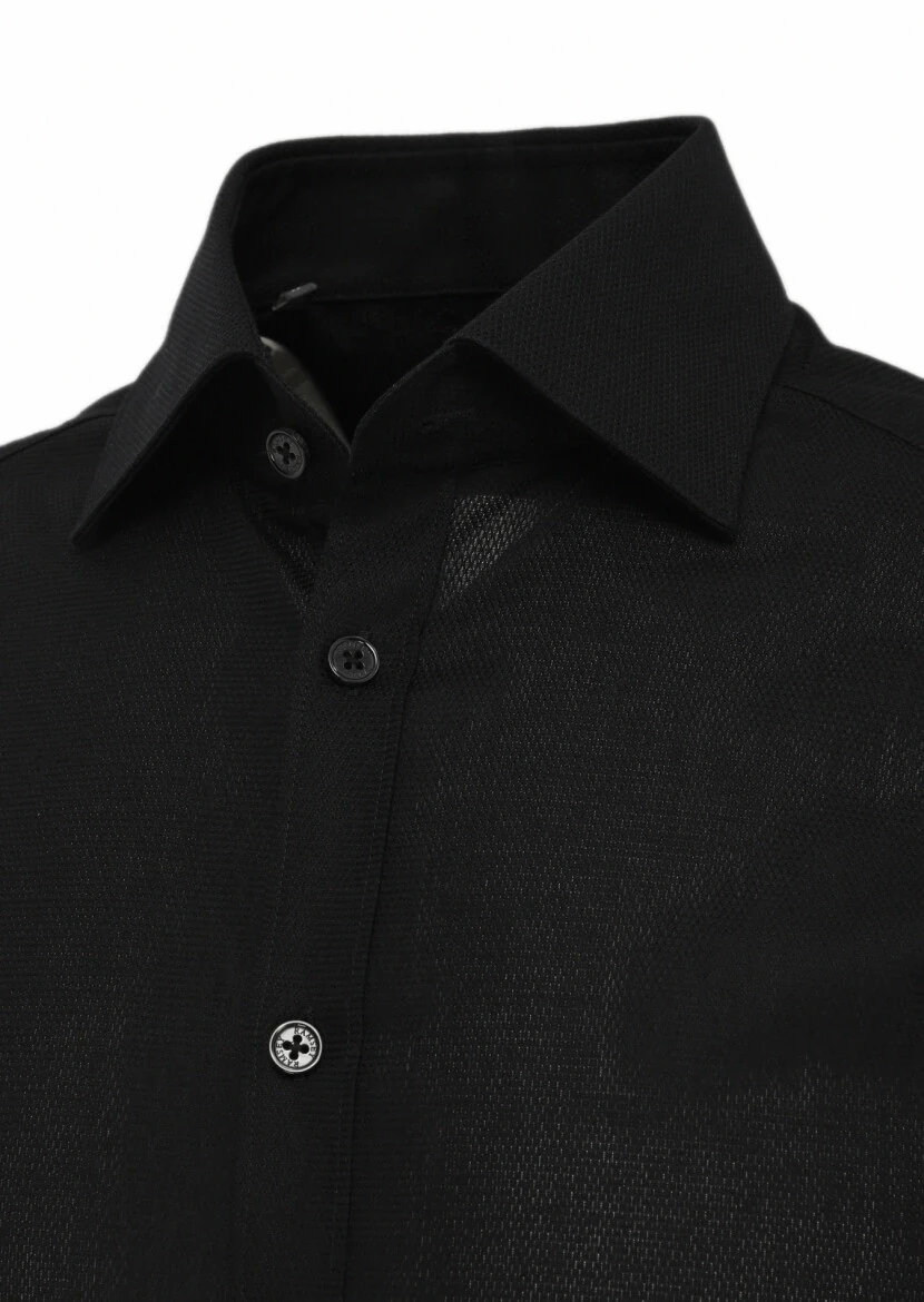 Black Patterned Regular Fit Weaving Classical 100% Cotton Shirt - RAMSEY