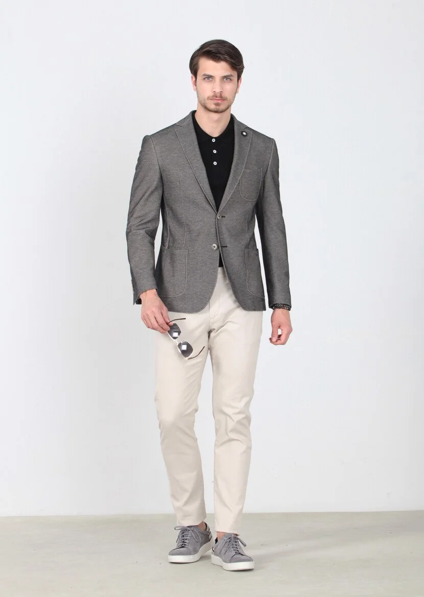 Black Patterned Zeroweight-Slim Fit 100% Cotton Jacket - 4