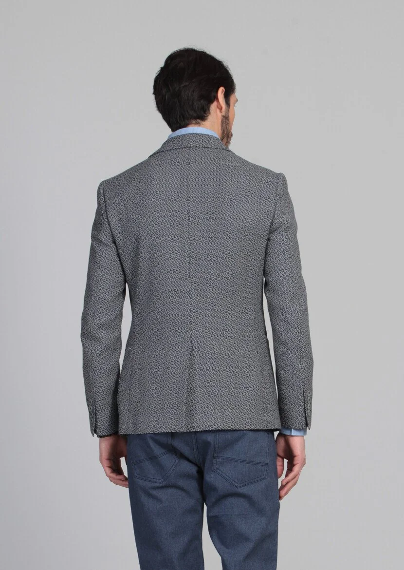 Black Patterned Zeroweight Slim Fit 100% Wool Jacket - 5