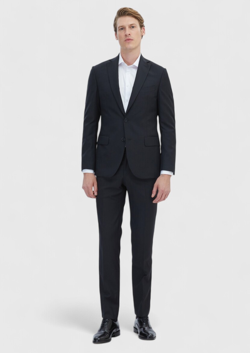 Black Patterned Zeroweight Slim Fit 100% Wool Suit - 2