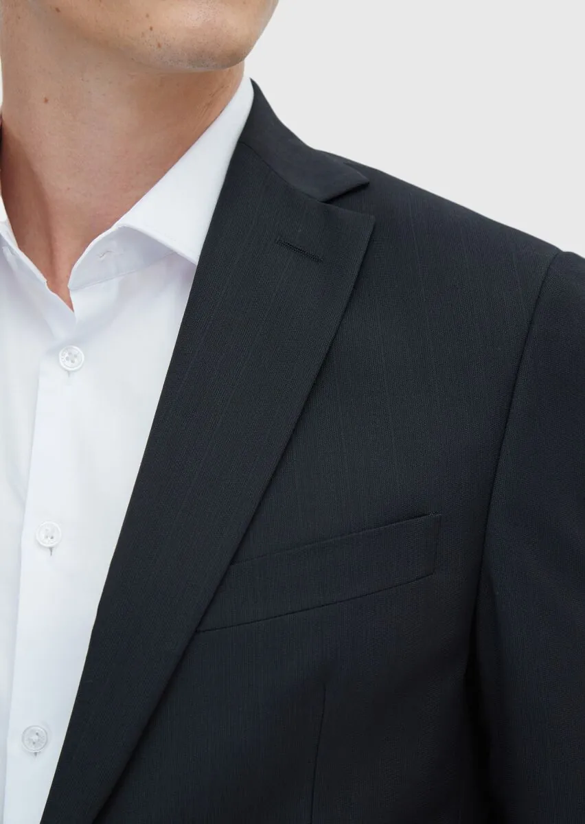 Black Patterned Zeroweight Slim Fit 100% Wool Suit - 4