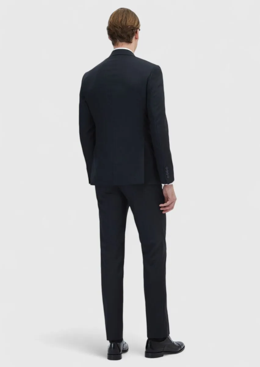 Black Patterned Zeroweight Slim Fit 100% Wool Suit - 5