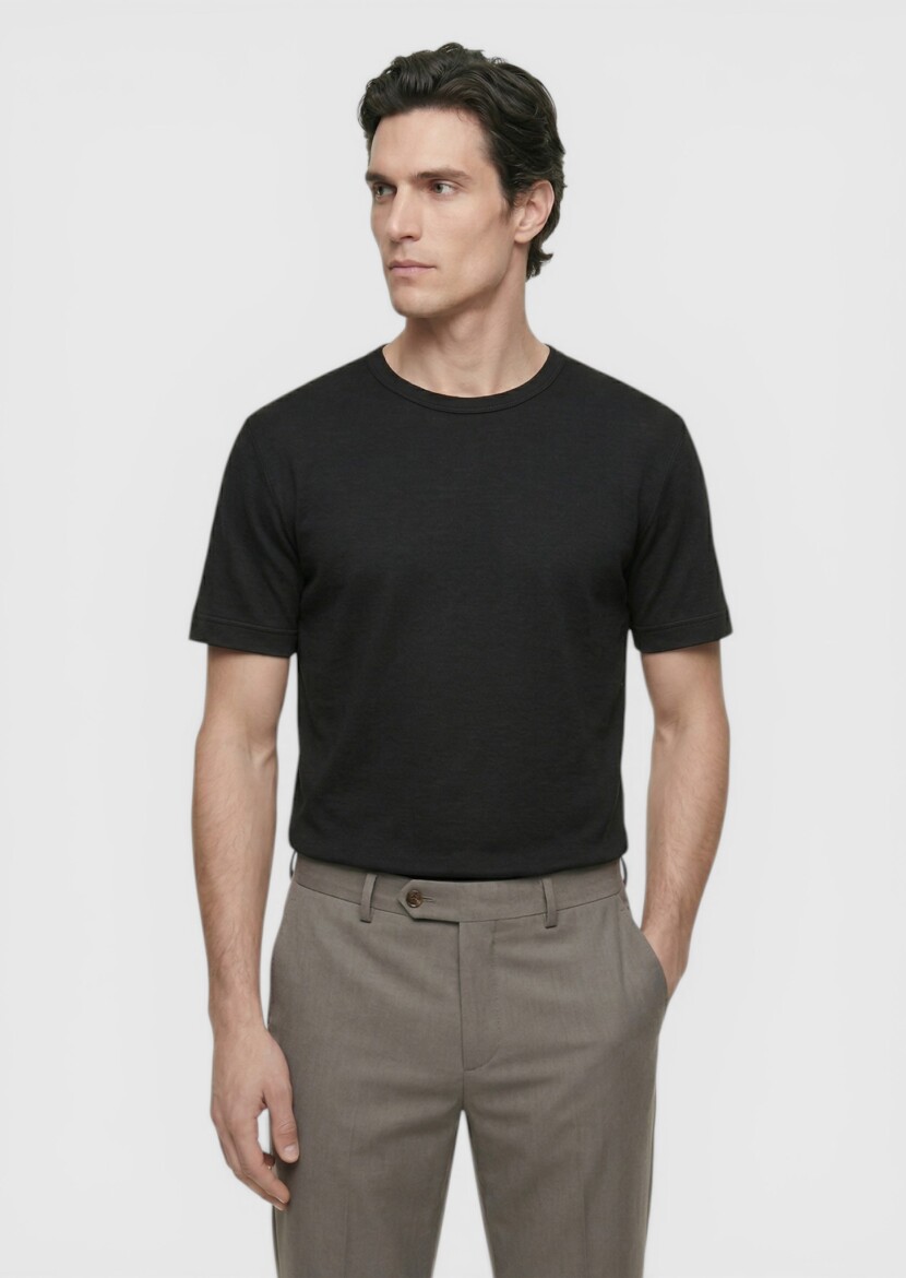 Black Plain 100% Linen T-Shirt - RAMSEY