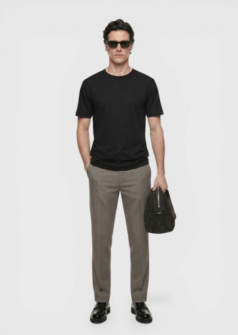Black Plain 100% Linen T-Shirt - RAMSEY