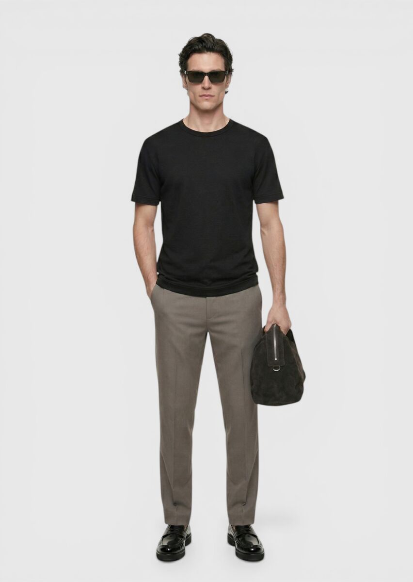 Black Plain 100% Linen T-Shirt - 2