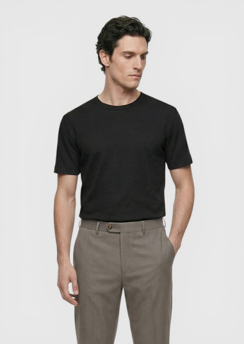 Black Plain 100% Linen T-Shirt - 3