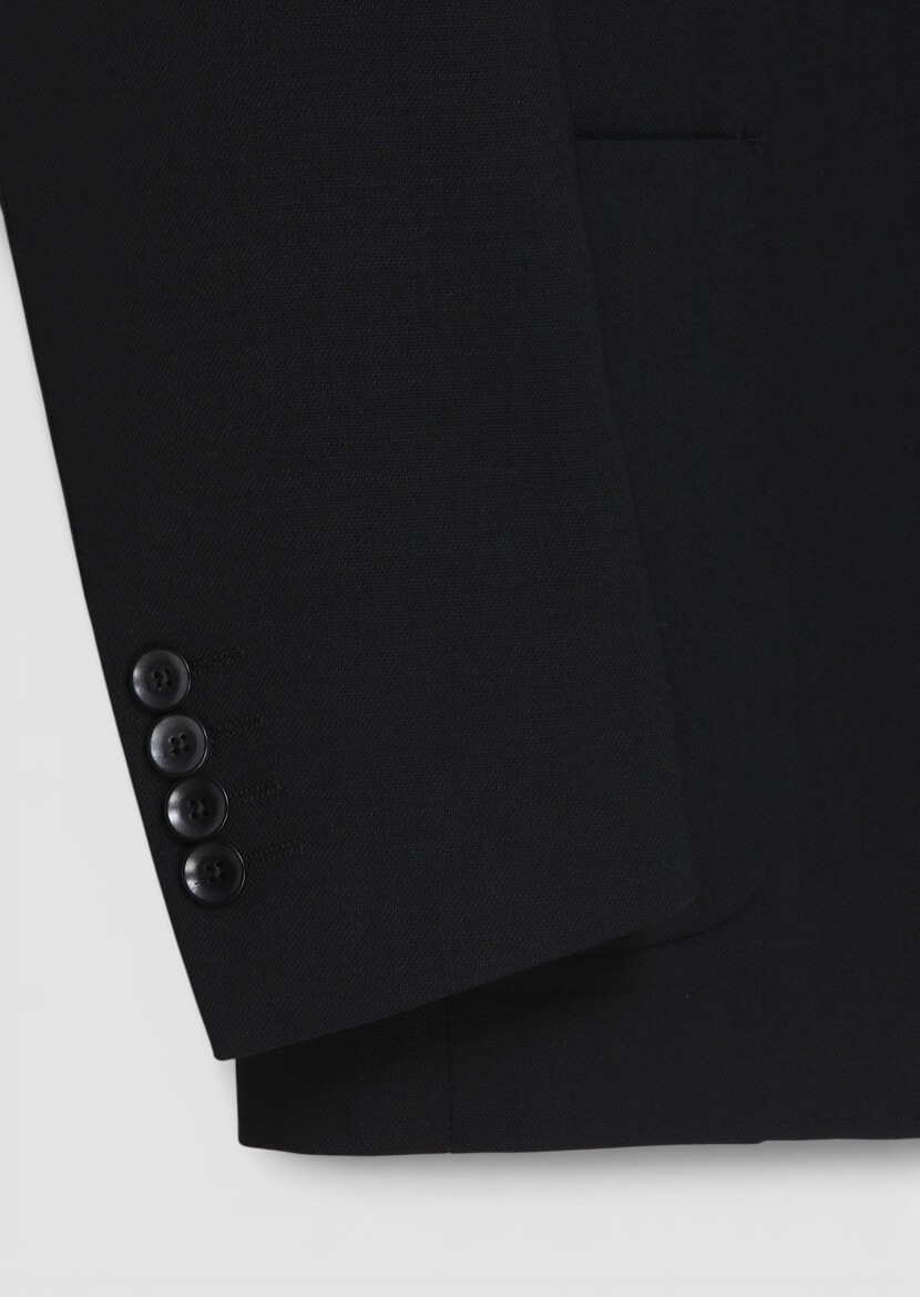 Black Plain 100% Wool Jacket - 3