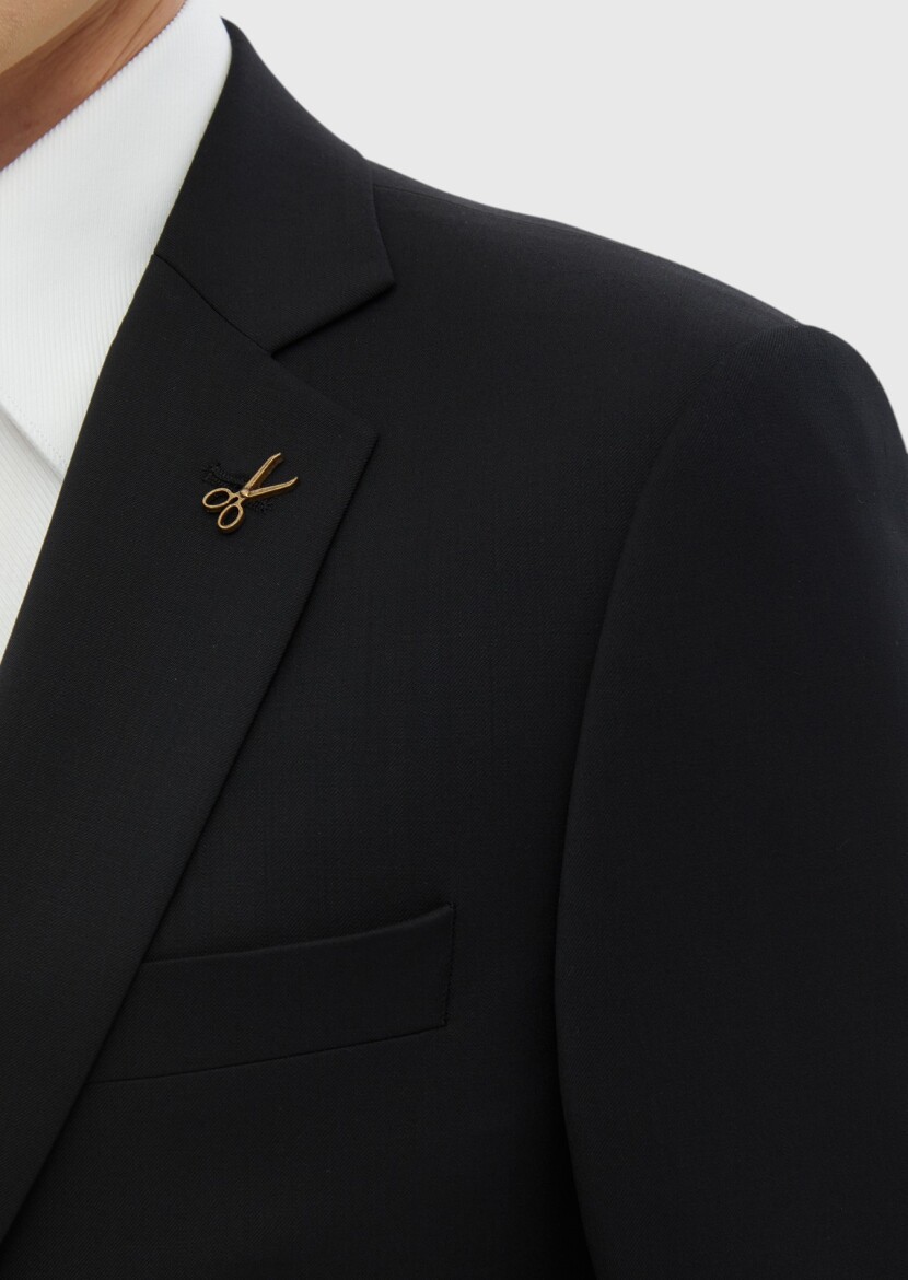 Black Plain 100% Wool Suit - 5