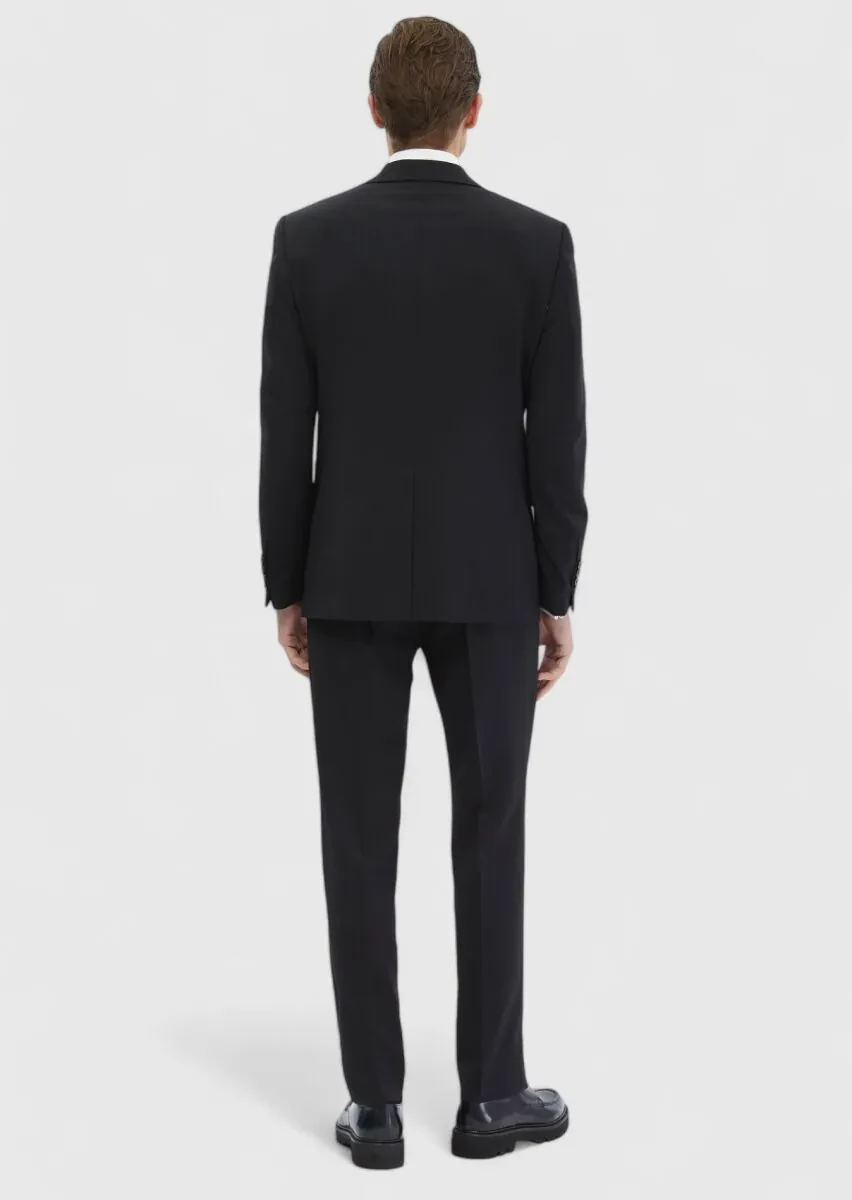 Black Plain 100% Wool Suit - 7